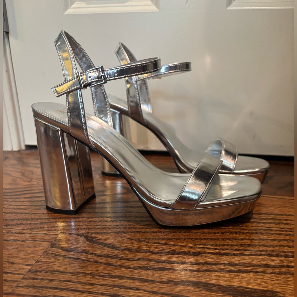 Silver Block Heel Sandals